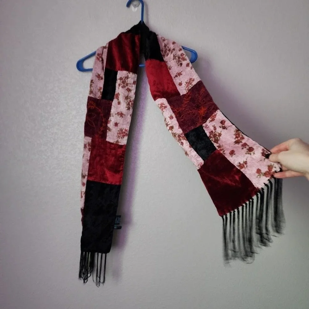 KENNETH COLE‎ VTG patchwork velvet floral scarf boho gothic romantic grunge Y2K
